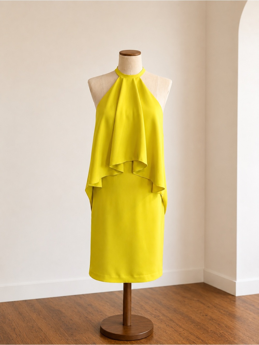 Trina Turk Chartreuse Draped Halter Cocktail Dress Yellow XS